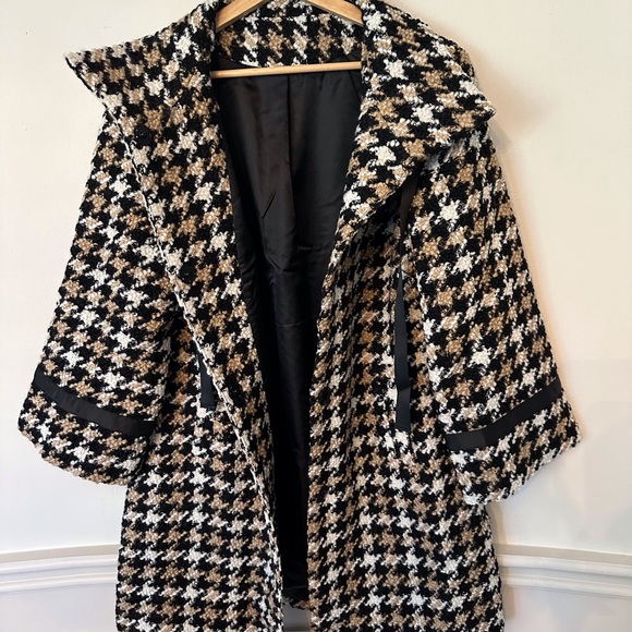 Black, White & Tan Houndstooth Coat Dress | Elegant, Timeless & Chic - Picture 1 of 9
